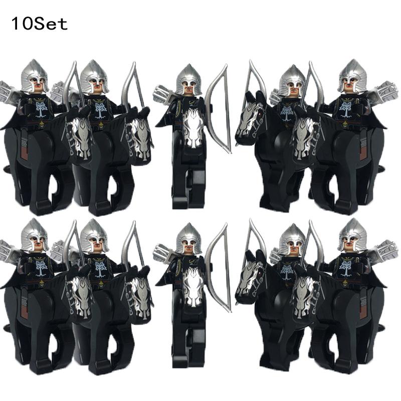 10 Sets Gondor Knight LOTR 9471 Fountain Guard & Castle Roman Solider Black Falcon With Horse Figure Building Block Kids TOYS