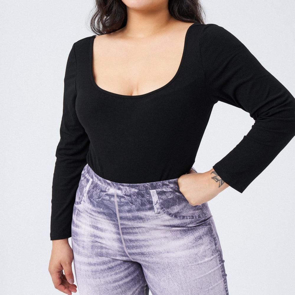 

Трикотажная футболка с квадратным вырезом и длинным рукавом Элегантный универсальный комбинезон 3XL чёрный