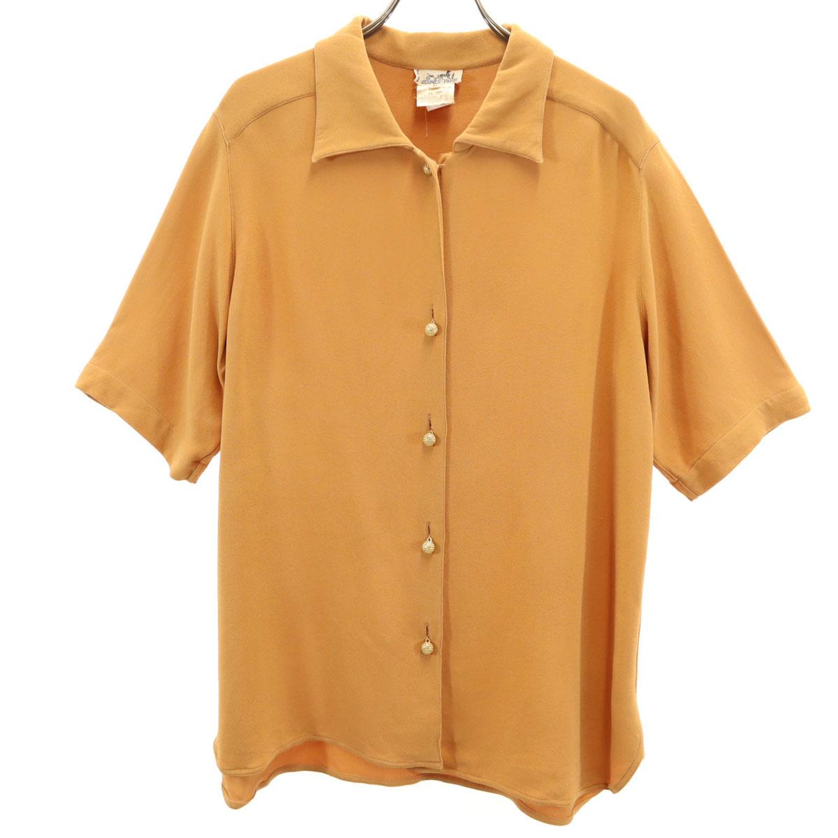 

HERMES 90s French Silk Old Short sleeve shirt 42 Orange brown Women Used