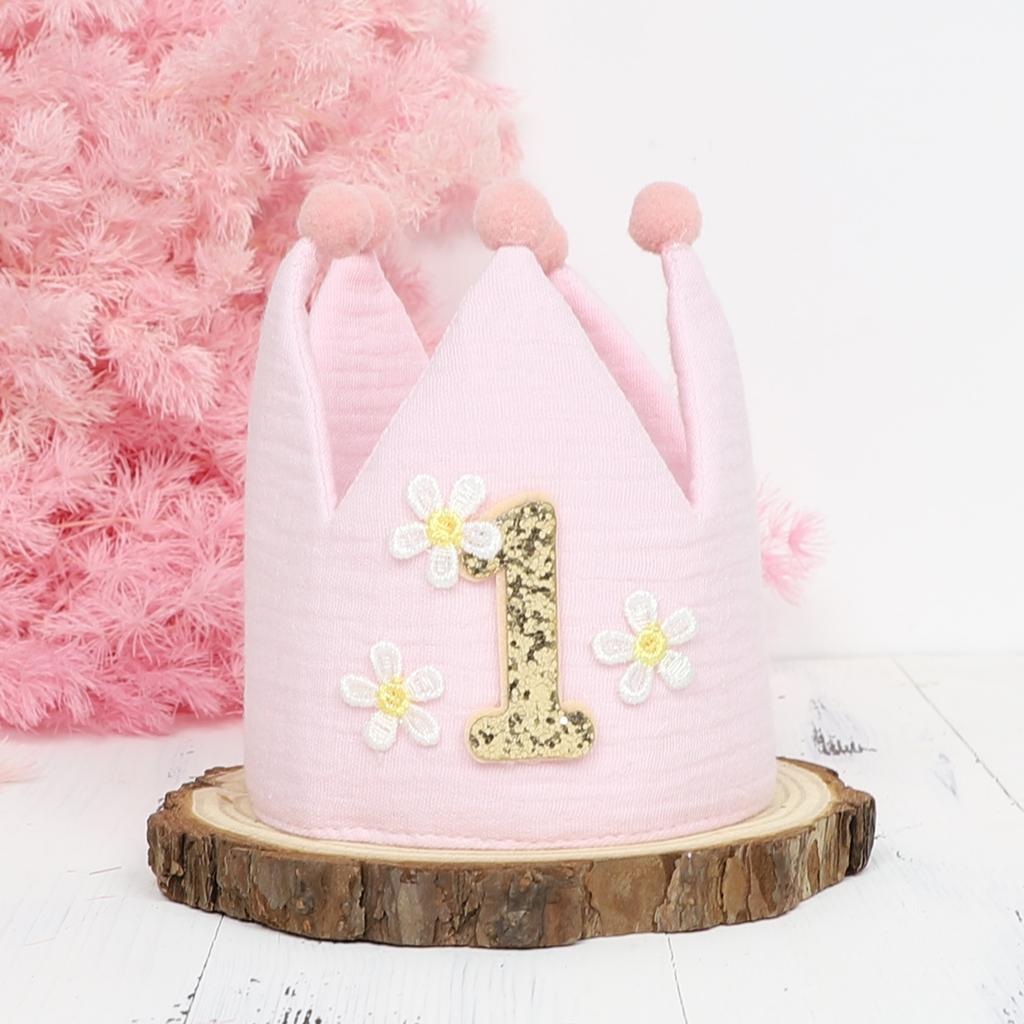 Handmade 1st Birthday Crown Hat - Multi-Color Soft Fabric Baby Party Accessories, Adjustable Headband for Toddler Celebration