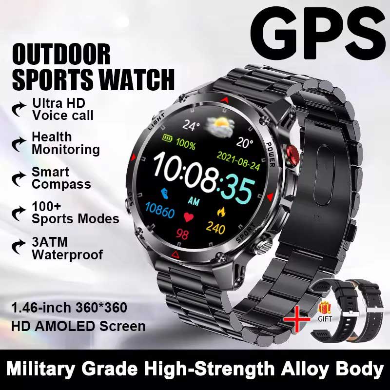 2026 New GPS Map Navigation Smart Watch Men Women Amoled Screen 3ATM Waterproof Sport SmartWatch Compass NFC BT Call Watches Men