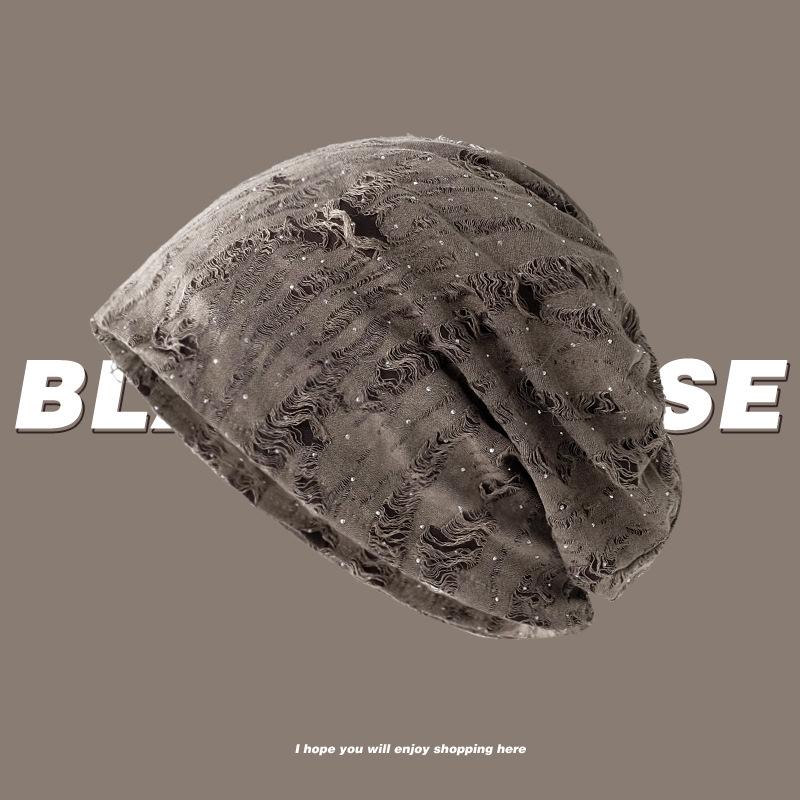 

American retro broken hole old wasteland wind cold hat women s season loose versatile pile hat show face small hat tide one size fits all (56-58cm) світло-сірий колір