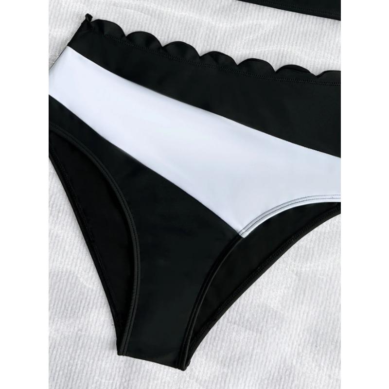 Sexy Black White Patchwork Bikini Women Ruffles One Shoulder Push Up High Waist Swimsuit Summer Bathing Suit Vacation Swimwear
