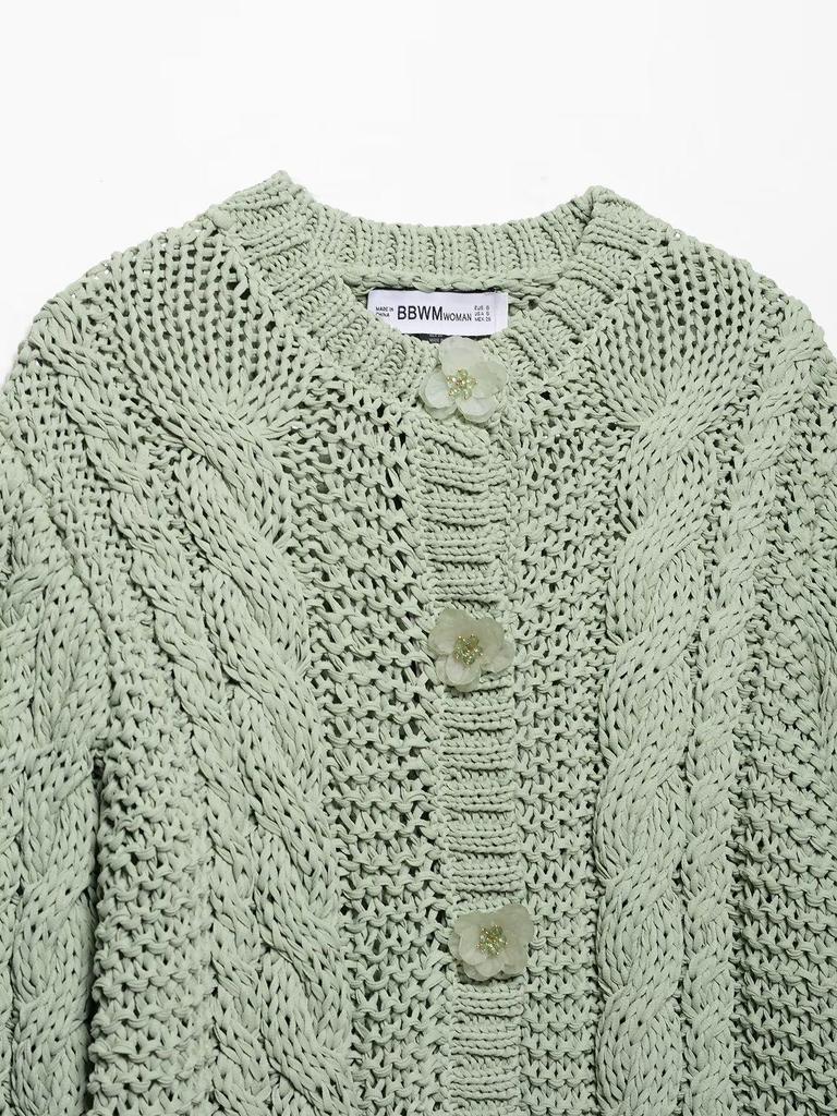 European & American Style Floral Button Women's Knit Cardigan - Soft & Cozy, Short Design for Early Spring 2025.