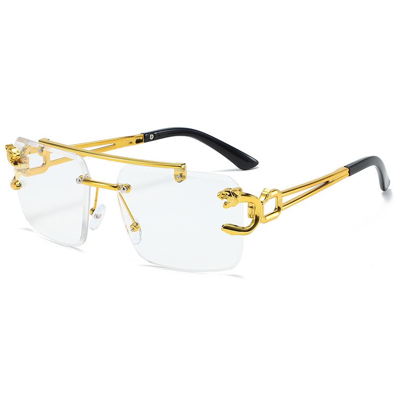 New Fashion Personalized Borderless Eyeglasses Leopard Head Double Beam Sunglasses Trendy Men Outdoor Driving Eyewear