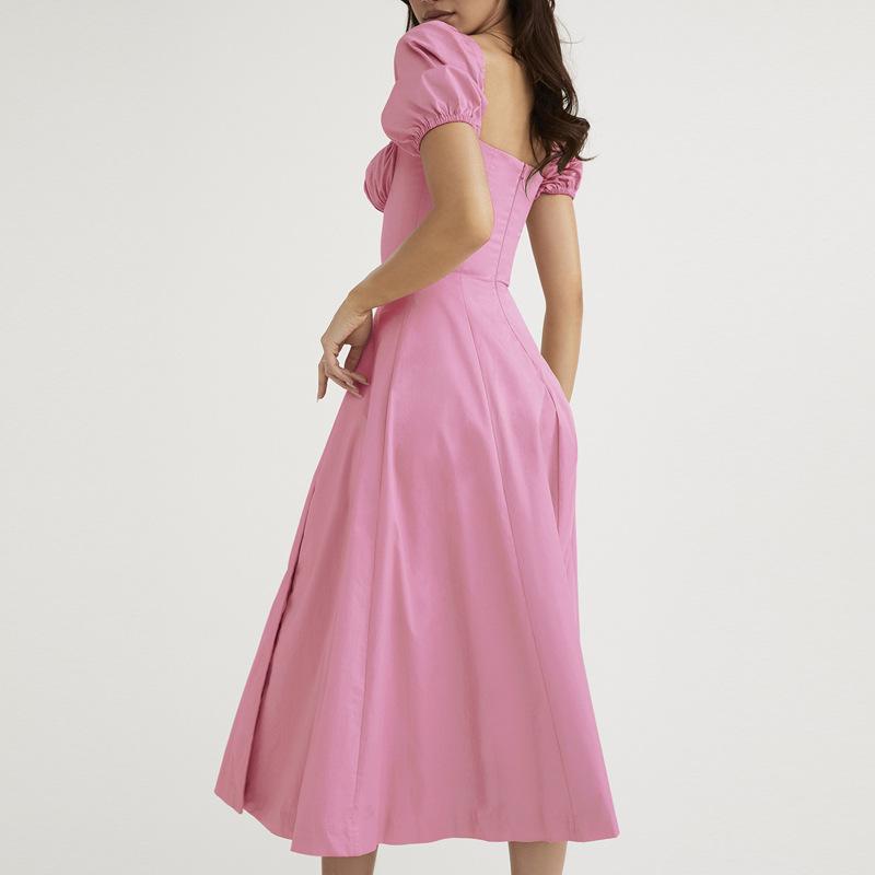 Spring Dresses Women Temperament Commuter Bubble Sleeve Tie Slit Long Skirt