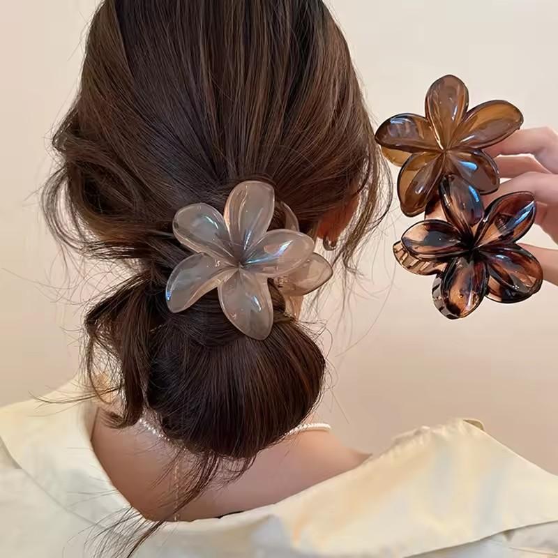1/3PCS Women Laser Mermaid Princess Flower Shaped 8cm Large Brown Beige Lightweight Plastic Hair Clips Fashion Hair Accessories