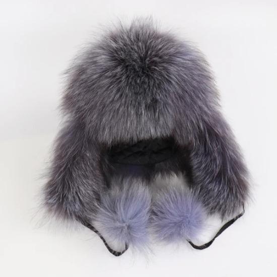 On Sale Real Fox Fur Women's Russian Ushanka Aviator Trapper Snow Skiing Hats Caps Earflap Winter Ladies Fox Fur Bomber Hat
