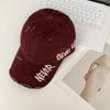 Letter Embroider Washed Denim Baseball Cap Women's American Retro Ripped Old Peaked Cap Soft Top Large Head Circumference Hat