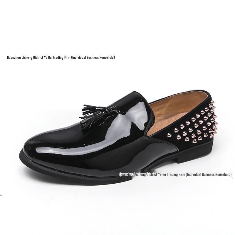 Autumn Rivet Tassel Pointed Toe Leather Loafers - British Style, Formal/Casual, Large Size for Men Size 38