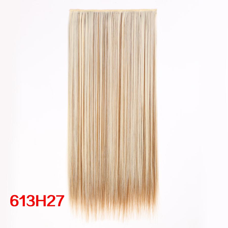 Leeons 5 Clips In Hair Extensions Synthetic Straight Heat-Resisting Fiber Clip On 24 Inch Blonde Brown Fashion Color For Women