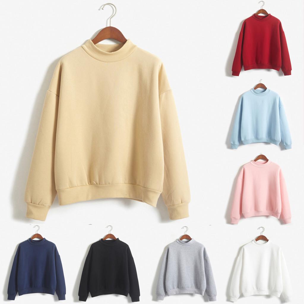 Damen-Sweatshirt mit einfarbigem Rollkragen, langen Ärmeln und Samt