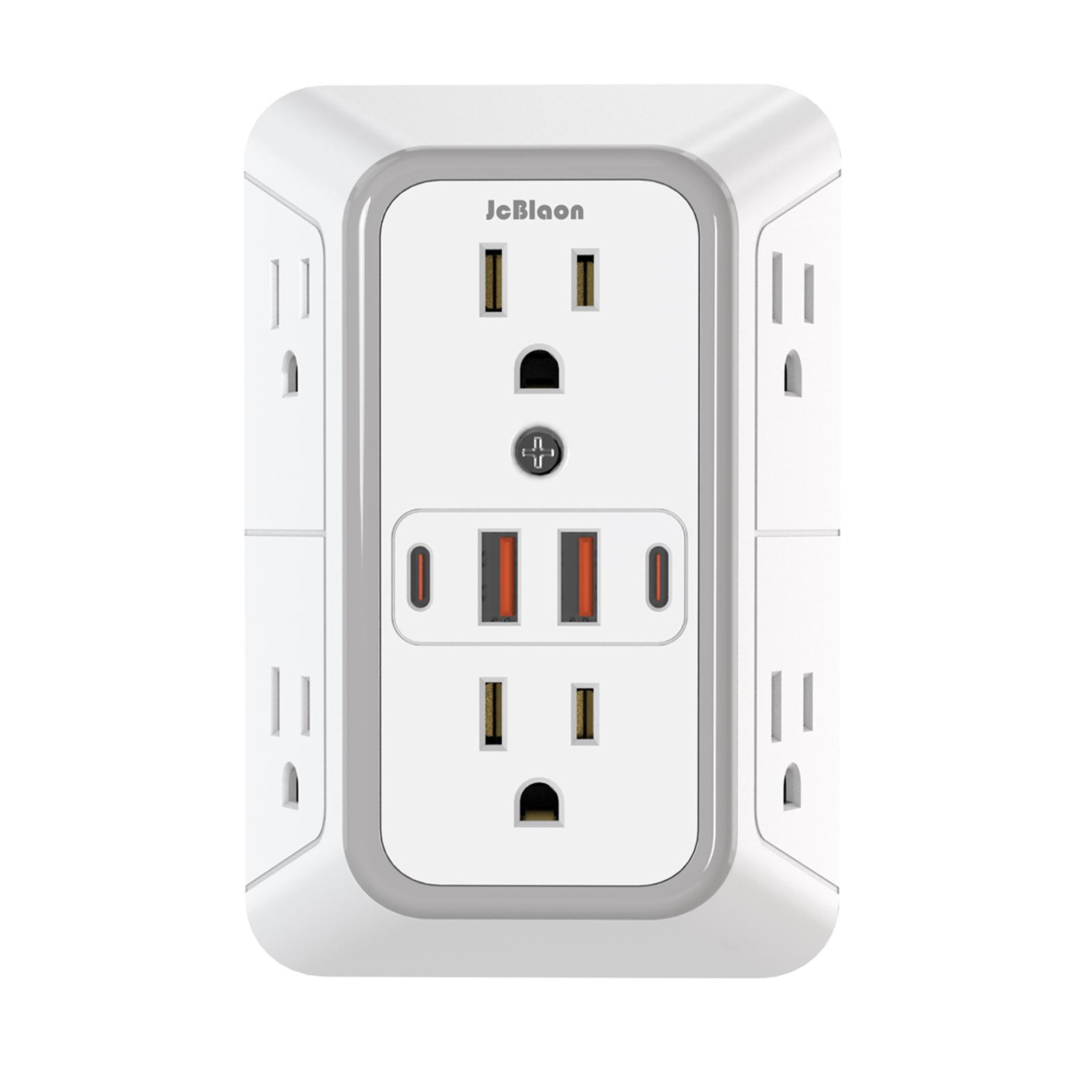 

3-Sided Power Strip Multi Plug Adapter Wall Socket US Plug with 6 AC Outlets 4 USB Ports(2 Type-C), Network Filter Fast Charging 100-240V&us&6