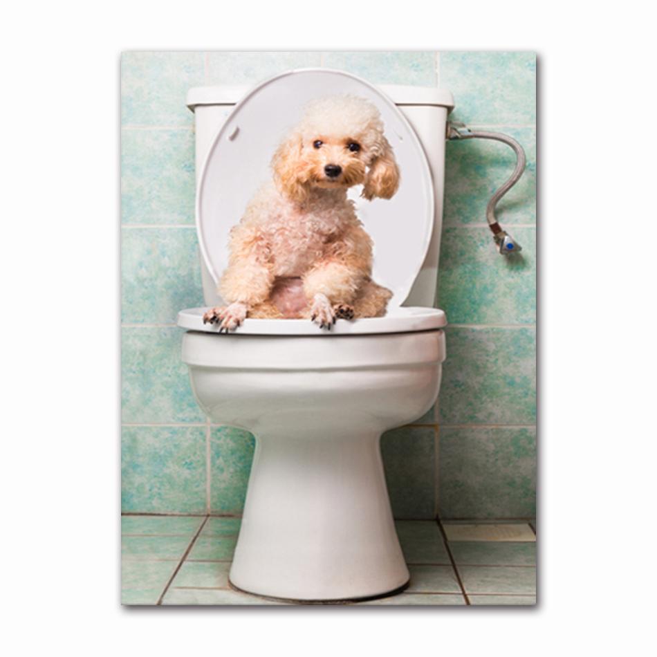 Funny Animal Dog Read Newspaper Oil Painting On Canvas Wall Art Poster Prints Wall Art Picture for Bathroom Toilet Decoration