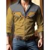 Men's Western Style Long Sleeve Button-Up Shirt, Slim Fit Casual Wear