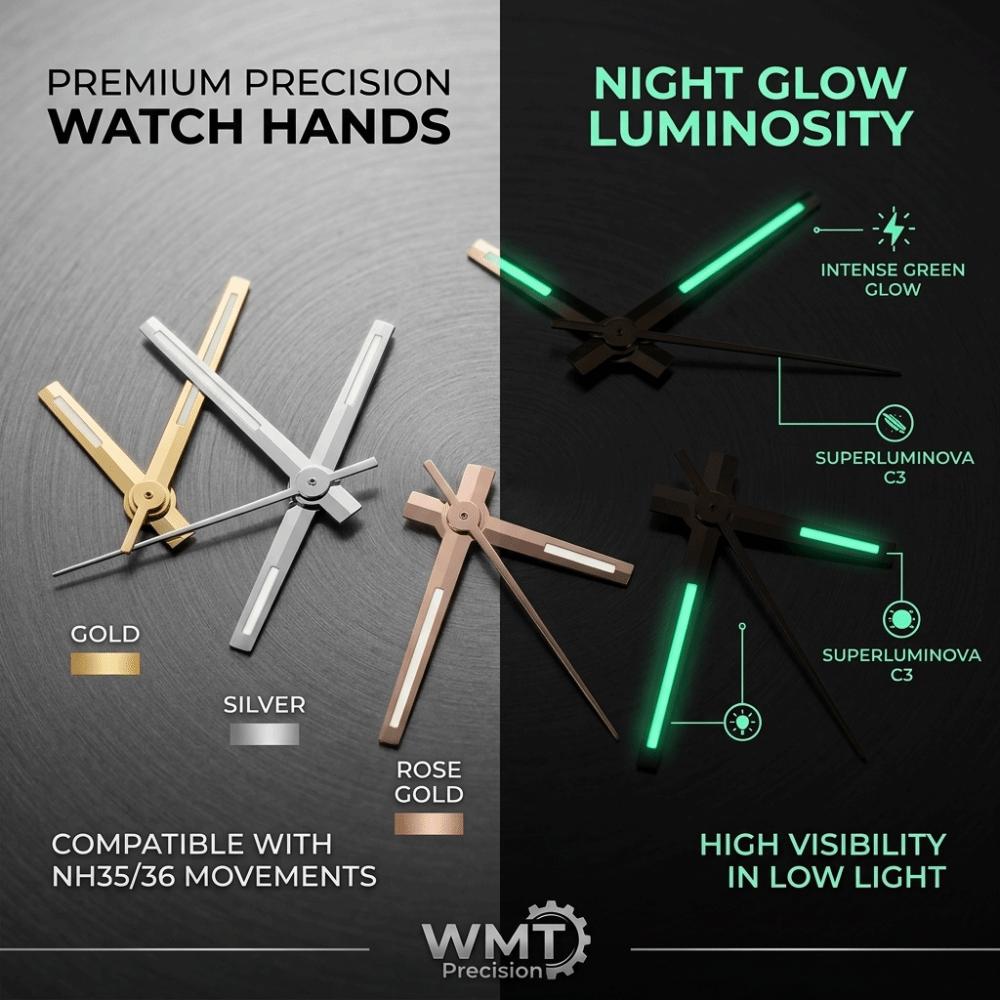 Green Luminous Watch Hands Glow in Dark Watch Accessories Self Luminous Watch Hands Logbook Needle for NH35/NH36/4R/7S Movement
