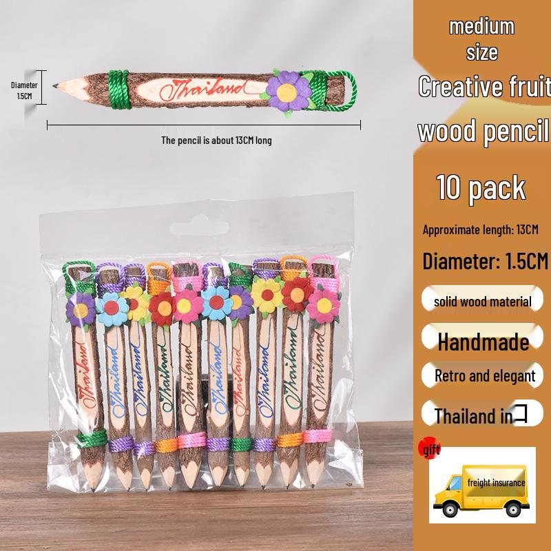 Thai Handcrafted Creative Wood Pencil Keychain for Students