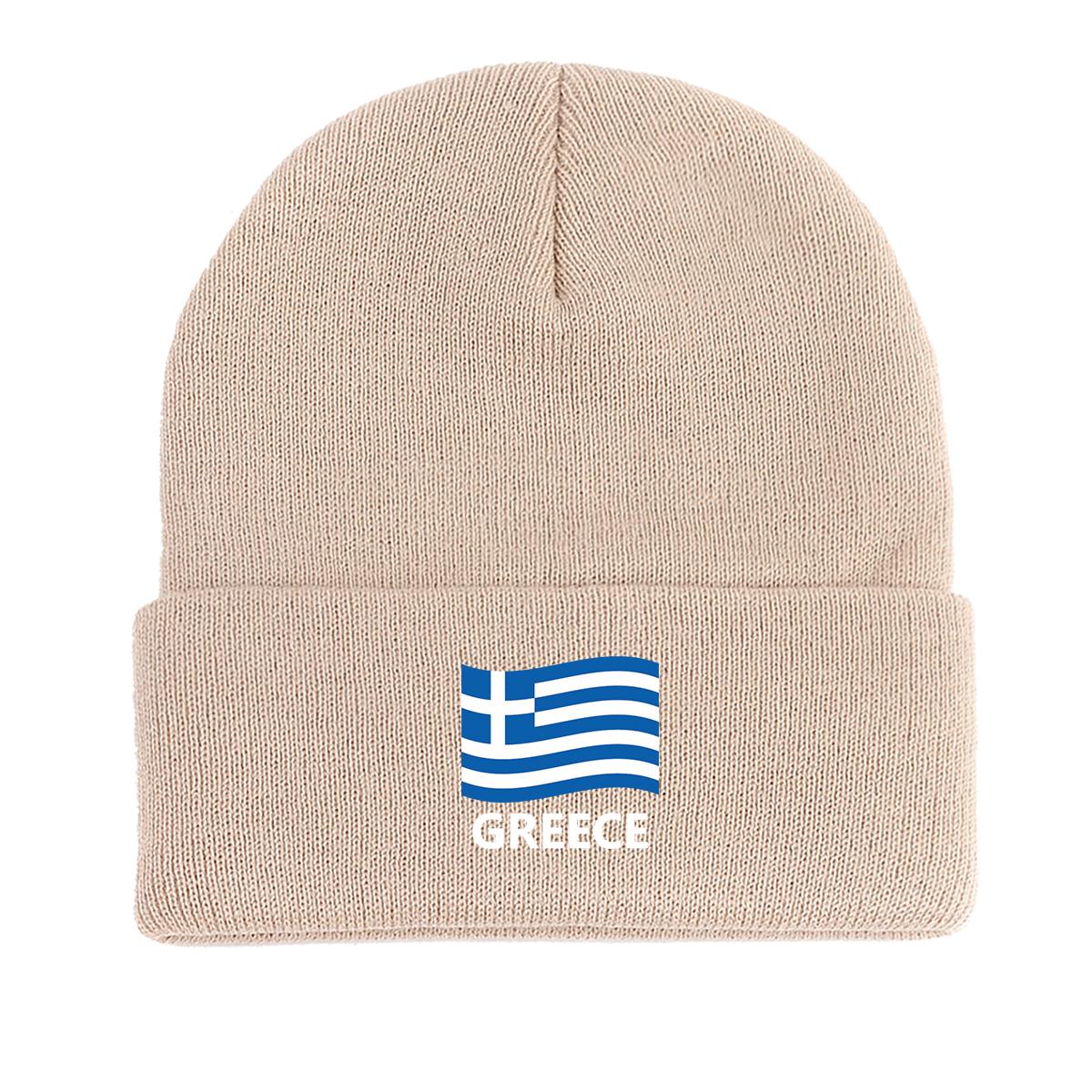 

Теплая вязаная шапка с флагом Греции, патриотическая женская шапка, термоэластичная шапка с помпоном для отдыха, вязаная шапка, шапка as the picture бежевый