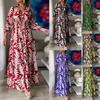 Bohemian Print 9 10 Sleeve V Neck Flowy Maxi Dress For Women