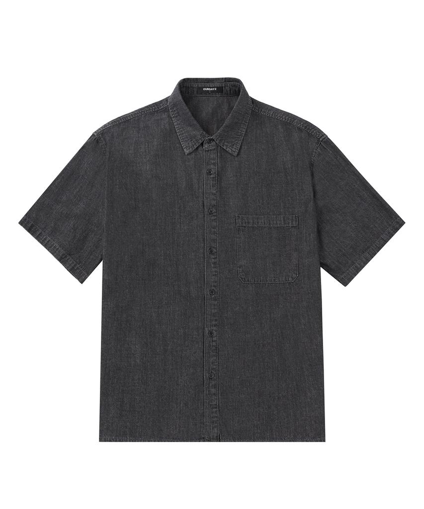 Awodeijeu Cool Linen-Like Denim Half Shirt [Blue]