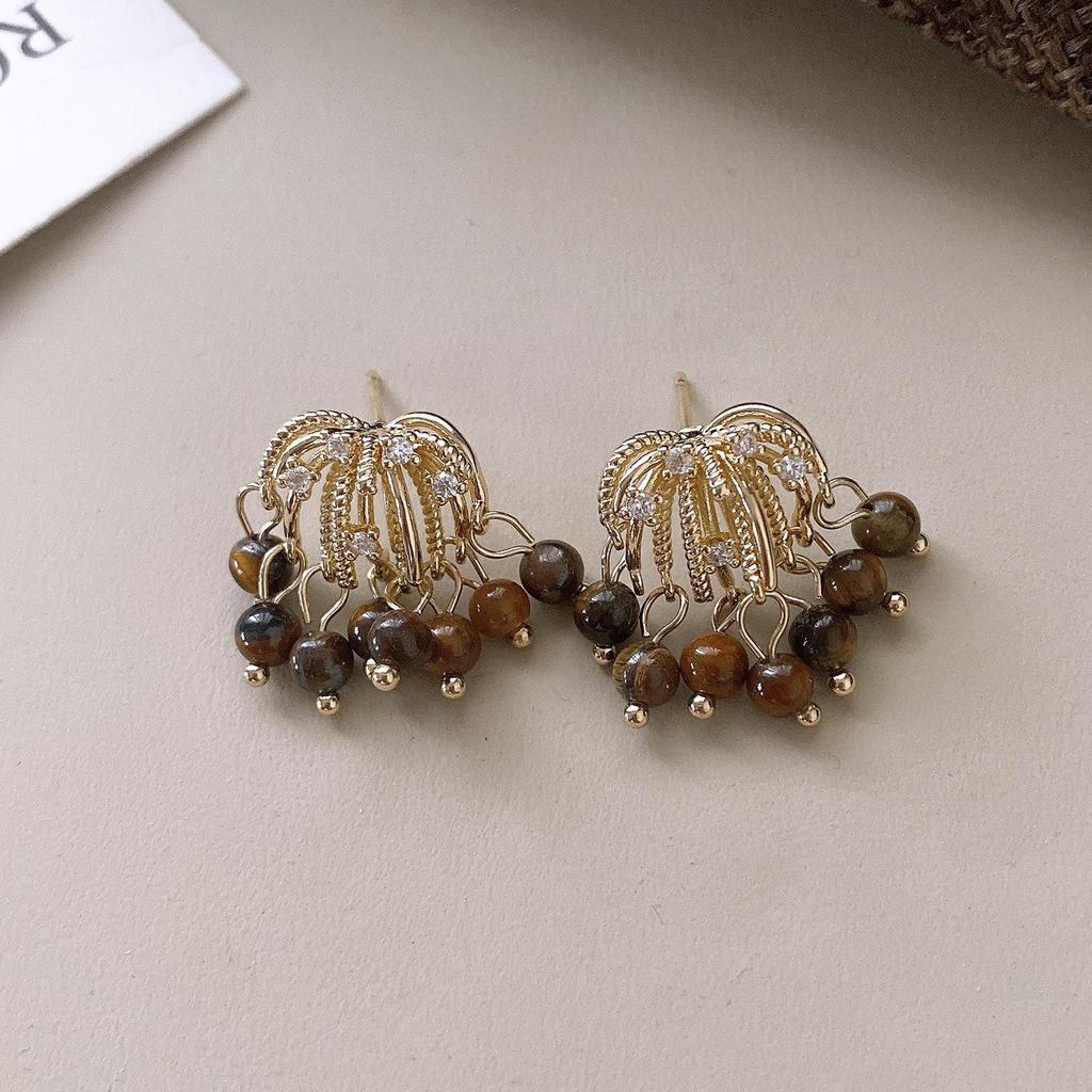 Melanoid Tiger Eye Heart Stud Earrings - Luxurious Fashion Jewelry Design