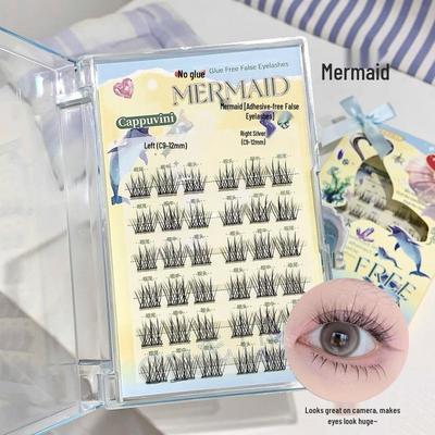 Cappuvini Glue-Free Lightweight Natural False Eyelashes - Baby Straight Roots, Distinct Strands, Comfortable Segmented Design