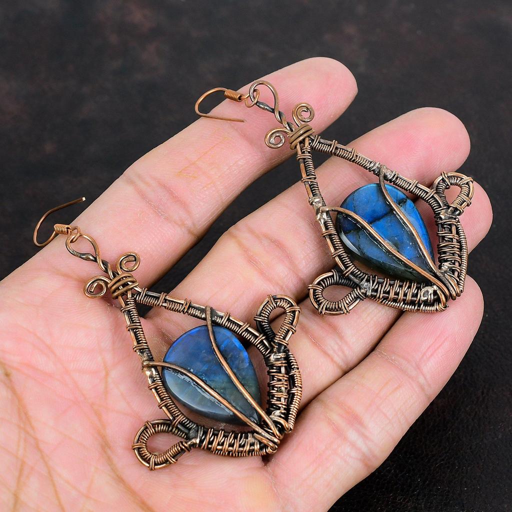 Labradorit Ohrring Kupferdraht umwickelter Ohrring Handgefertigter Edelsteinschmuck Einzigartige Ohrringe Kupferschmuck Geschenke für Mama Ohrring im neuesten Design