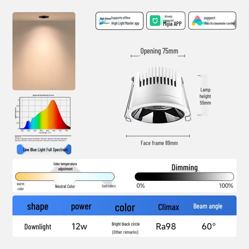 Wasserdichter blendfreier beschlagfreier Einbaustrahler mit schmalem Rand für Küche und Badezimmer