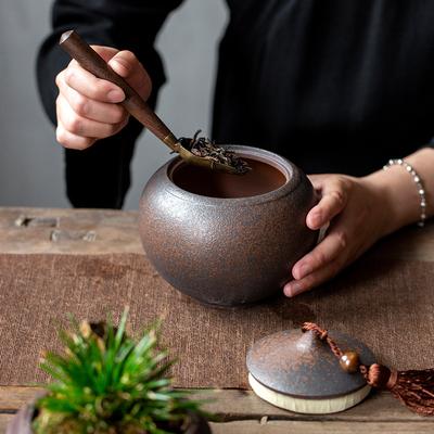 Coarse Pottery Tea Jar Rock Moss Burning Process Storage Tank Zen Intent Round Elegant General Cans Moisture Proof Sealed Jars