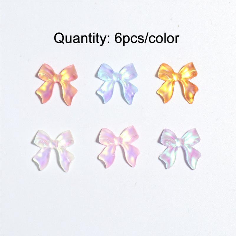 6 Grids 3D Cute Bow Nail Charms Holographic DIY Resin Aurora Decoration Valentine Nail Design Manicure Jewelry Accessories