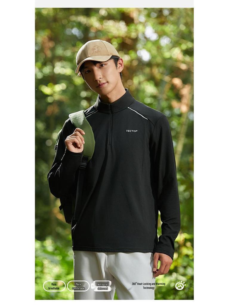 YX-2023 Autumn/Winter Quick-Dry Couple's Stand Collar Long-Sleeve T-Shirt with Thin Fleece - High Elasticity Men's Style