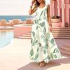 Sleeveless Lightweight Flowy Maxi Dress Fresh Green Leaf Print,Flattering Slimming,Ideal for Vacation,Casual Daily Outings