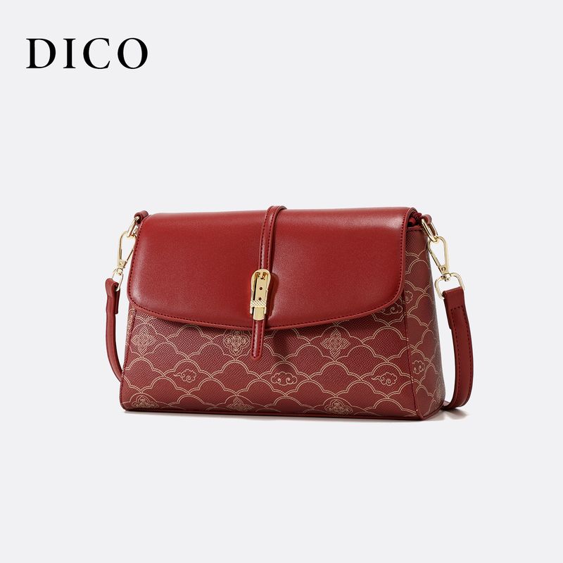 

Dico Women s Advanced Texture Crossbody Small Square Bag 2025 New Arrival Elegant Red Bridal Wedding Bag Commuter Shoulder Bag Four-leaf clover wine red