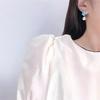 Exquisite Circular Imitation Pearl Earrings Women Trendy Silver Color Water Droplet Inlaid Zircon Blue Stone Dangle Earrings