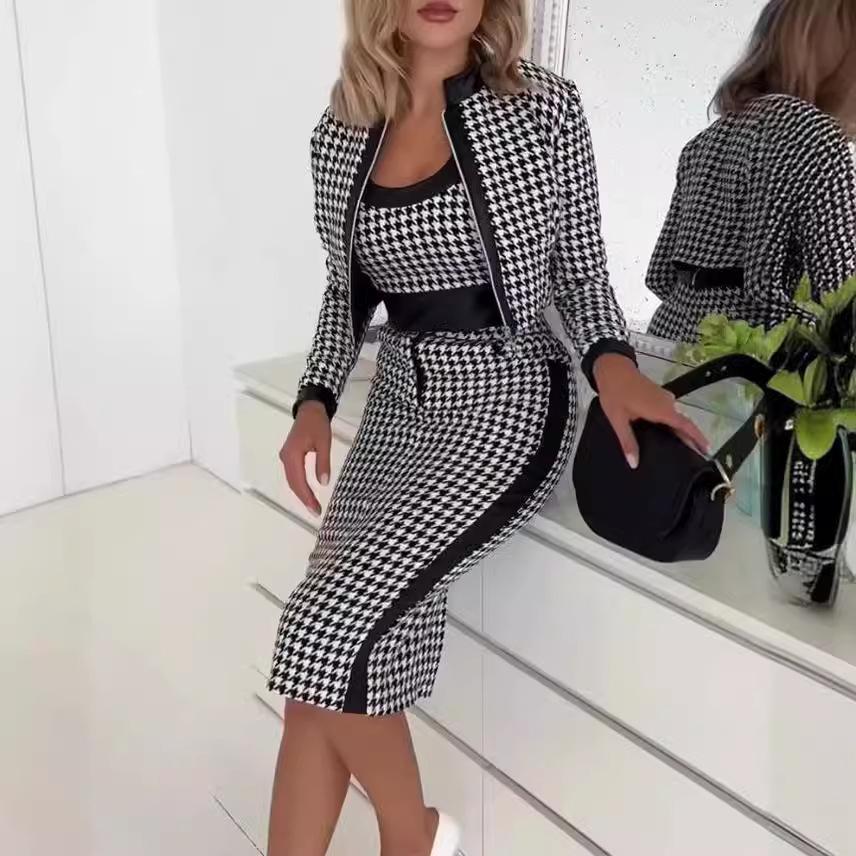 Chic Slimming Women's Three-Piece Set: Jacket, Vest & Skirt for Autumn and Spring