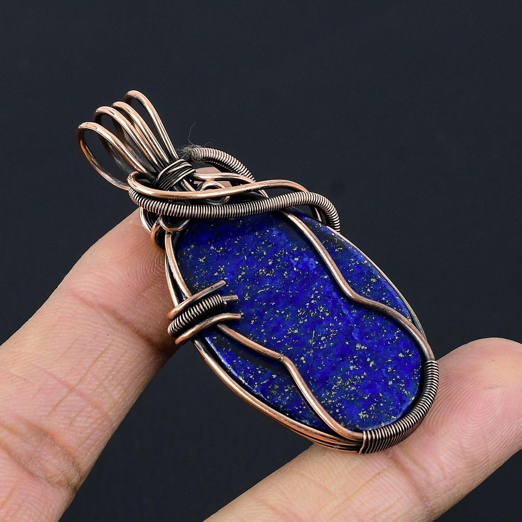 Lapis Lazuli Pendant Handmade Gemstone Jewelry, 999 Copper Wire Wrapped Pendant ,Unique Design Jewelry Pendant