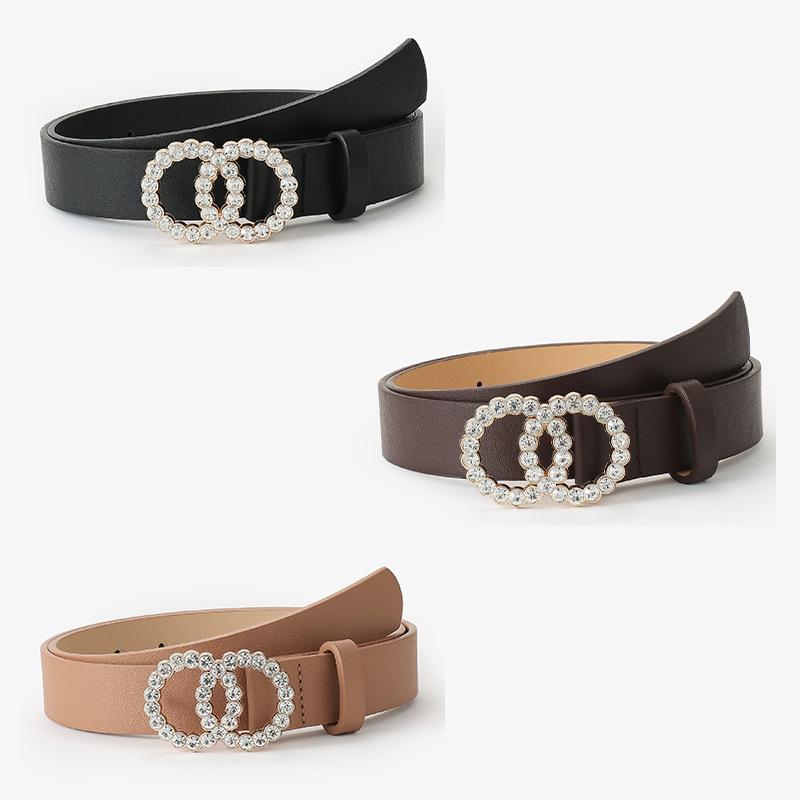 Double Circle Round Buckle Inlaid Rhinestones Sweet Decorative Dress Women'S Belt Jeans Belt