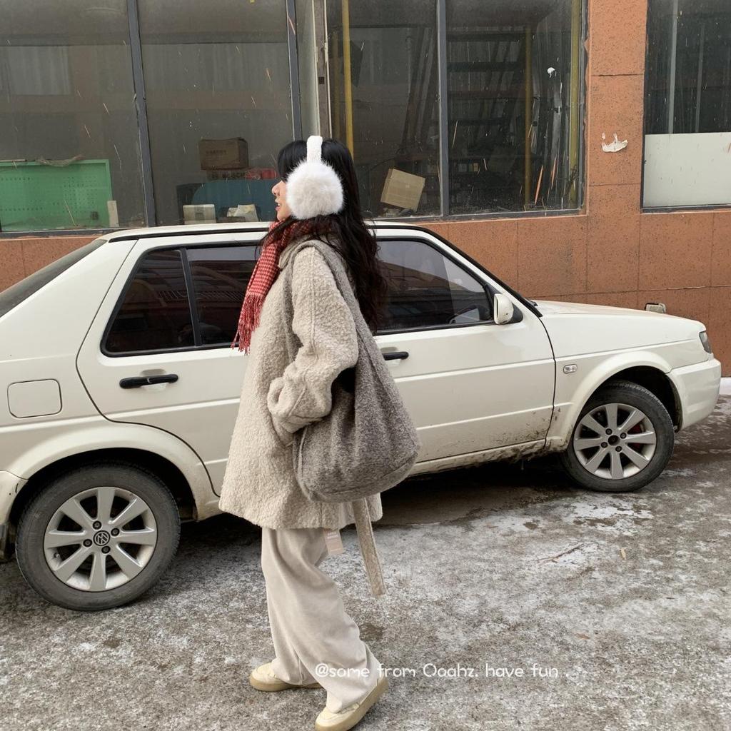 Sonntag Samttasche - Schulter-Tote mit großem Fassungsvermögen für Herbst & Winter, Mutter-und-Kind einfarbige Umhängetasche.