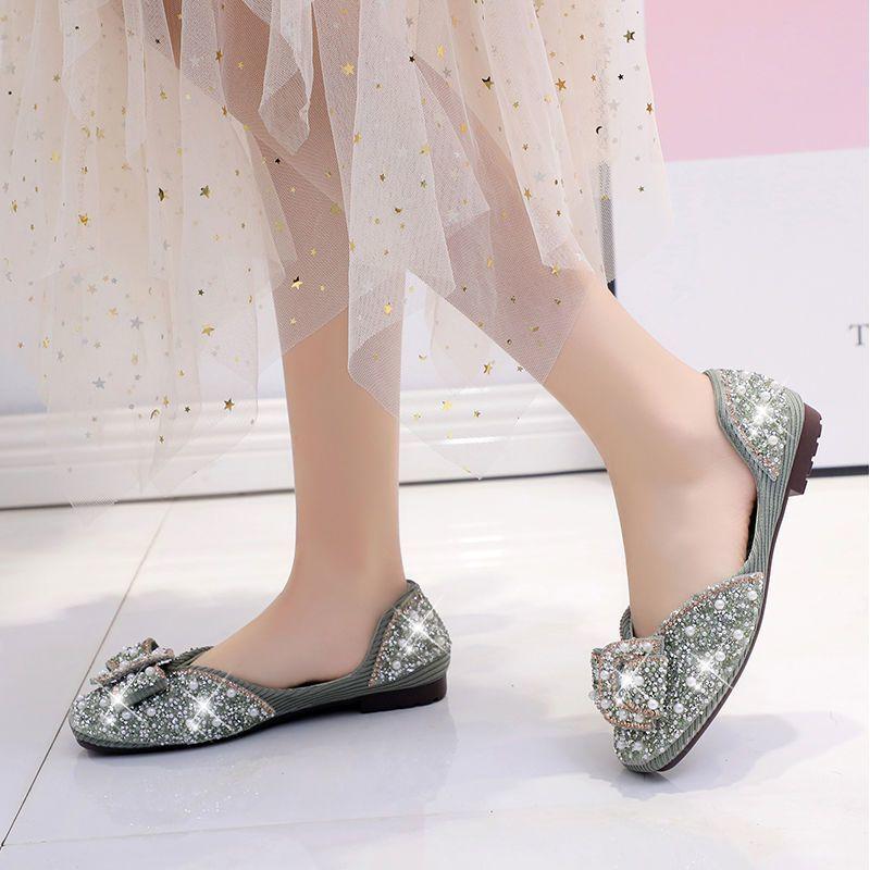 Pearl rhinestone women's shoes soft-soled single shoes women's shallow mouth single shoes women's 2025 summer and autumn new models