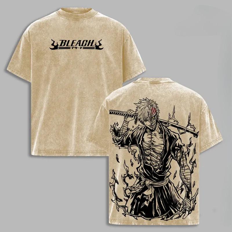 Vintage Washed Manga BLEACH Ichigo Kurosaki Cool Graphic T-shirt Oversized T Shirt Men Women Clothes Cotton Short Sleeve Tee