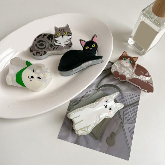 Women Hair Clip Cartoon Cat Dog Shape Hair Claw Anti-slip Teeth Large Size Back Head Shark Hair Claw Hair Accessories