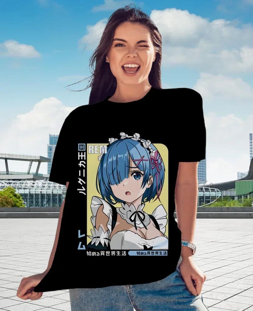Rem Re Zero T-Shirt,Cute Re Zero Ram, Japanese,Manga Graphic Tee High Street High Quality Best Selling Comfortable Breathable