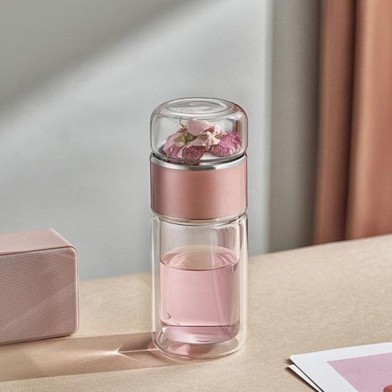Tea Infuser Glass Tea Infuser Bottle Portable Tea Water Separation Cup for Loose Leaf Tea Double Glazing Tea Brewing Cup for Fruit Green Black Tea