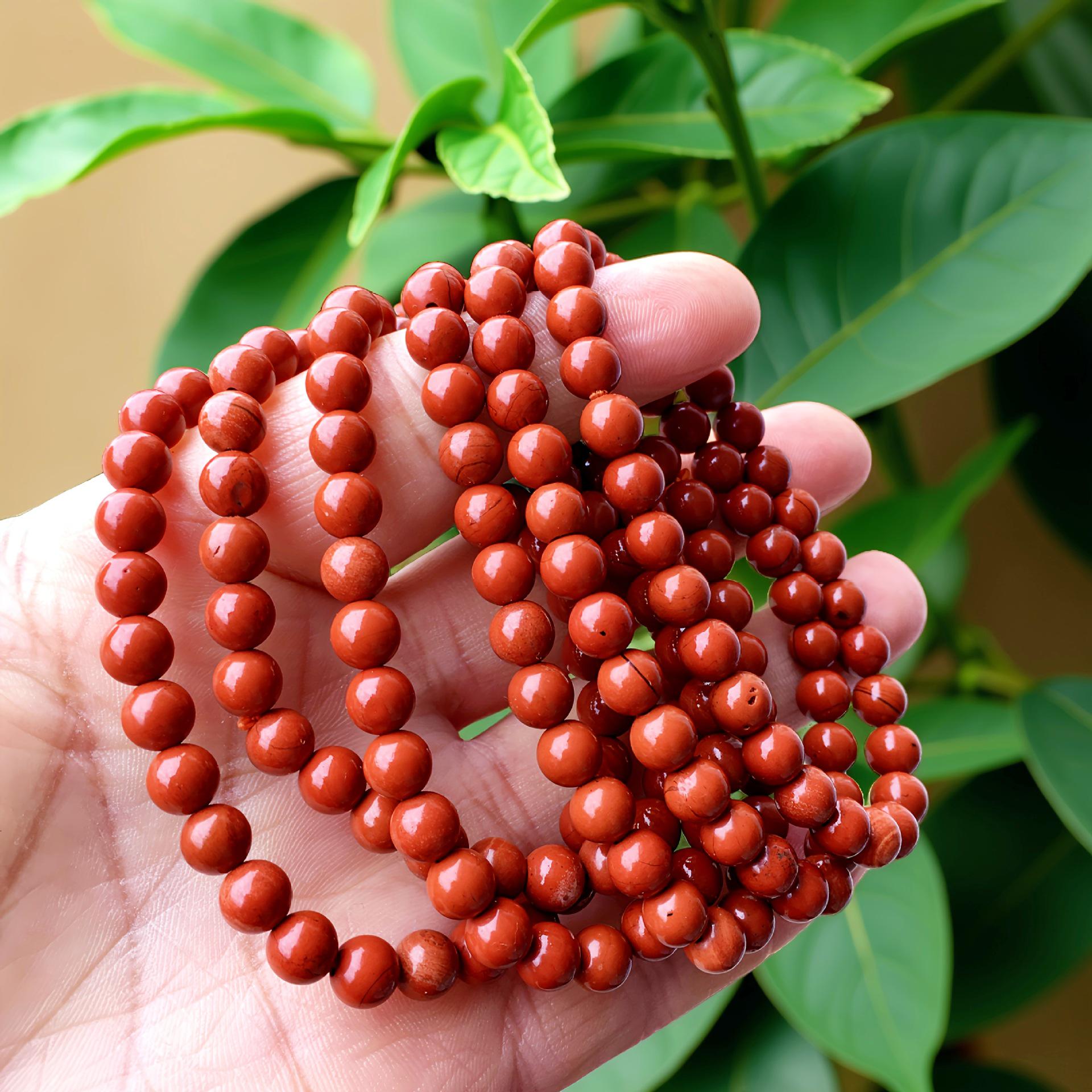 Unisex 6mm Full Persimmon Red Agate Bracelet Single 6mm Bead