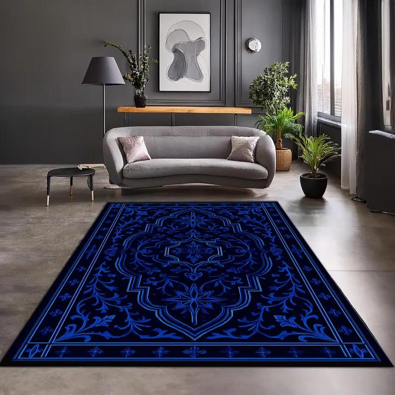 Dark Romantic Cherry Blossom Area Rug Vintage Botanical Art Floral Moody Garden Accent Baroque Cottagecore Home Decor Royal