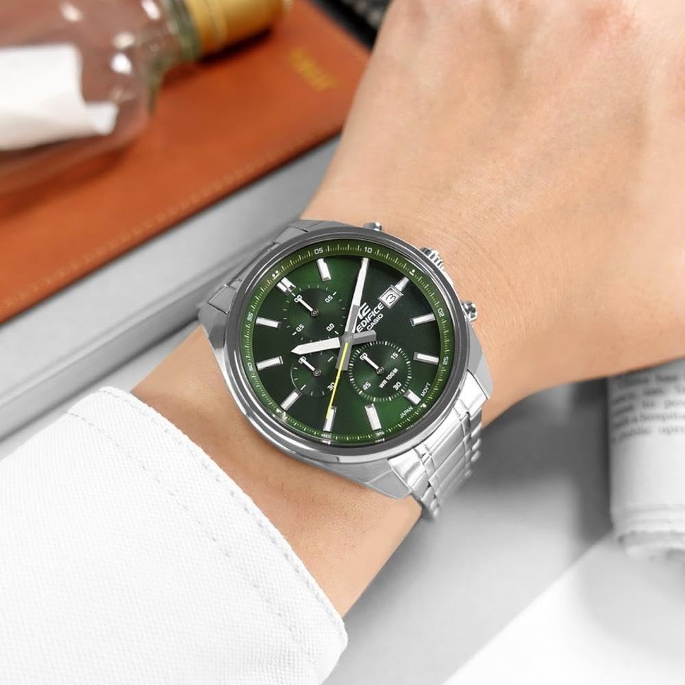 Casio Edifice Chronograph Green Dial Stainless Steel Band EFV-610D-3CVUDF Men's Watch, Green