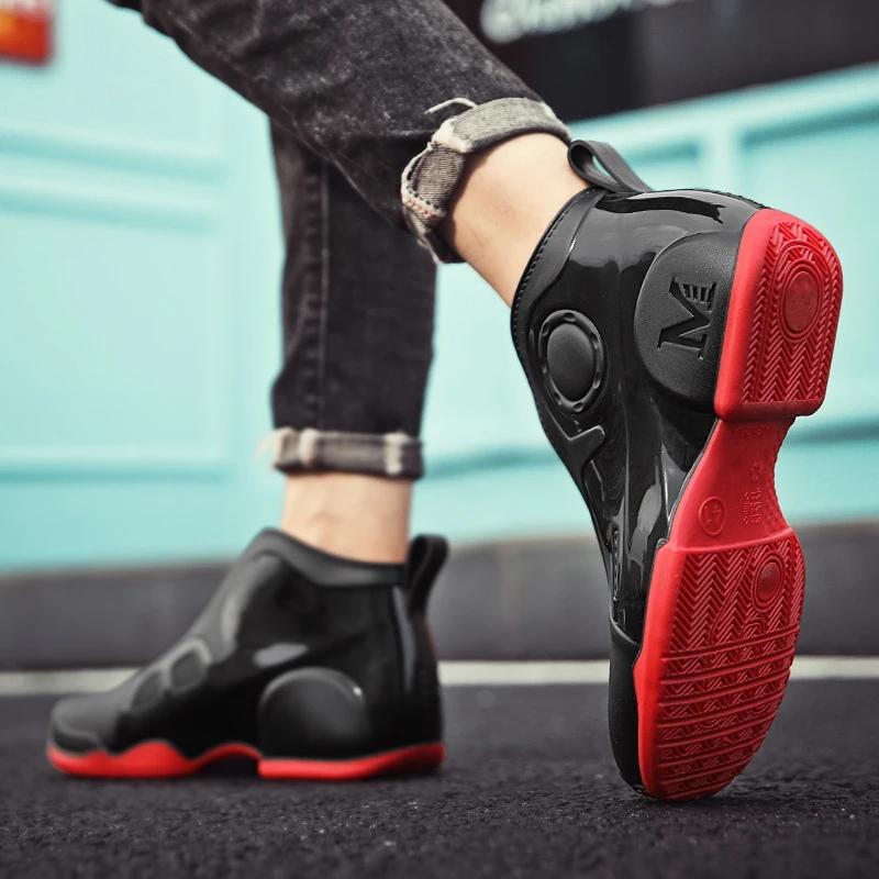 Trendy Unique Men's Rain Shoes Waterproof Non-slip Fishing Boots Thick Sole Wear-resistant Warm Car Wash Shoes Zapatillas Male