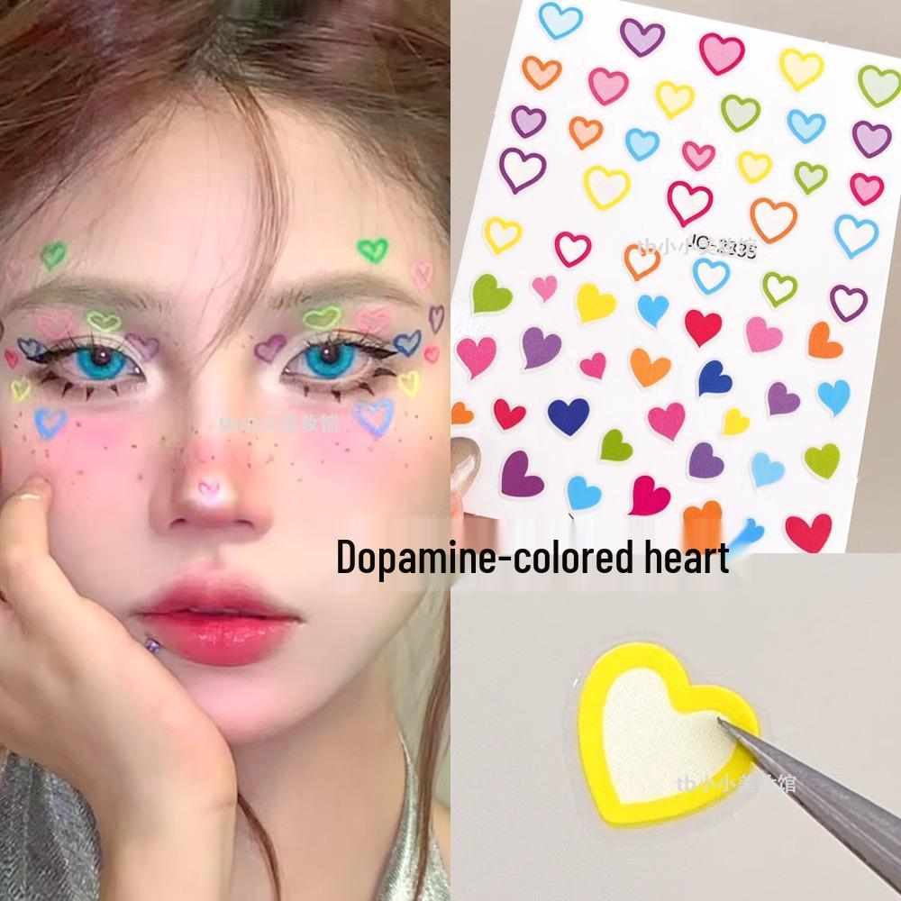Dopamine Makeup Heart Stickers: Colorful Face & Nail Decorations for Festivals