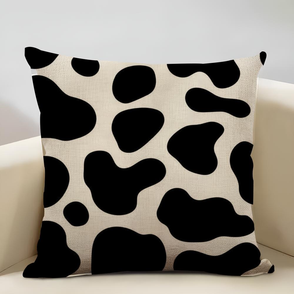 Cow Print Cushion Cover Household Decoration Linen Sofa Cushion Cover: Skin-Friendly & Breathable with Invisible Zipper