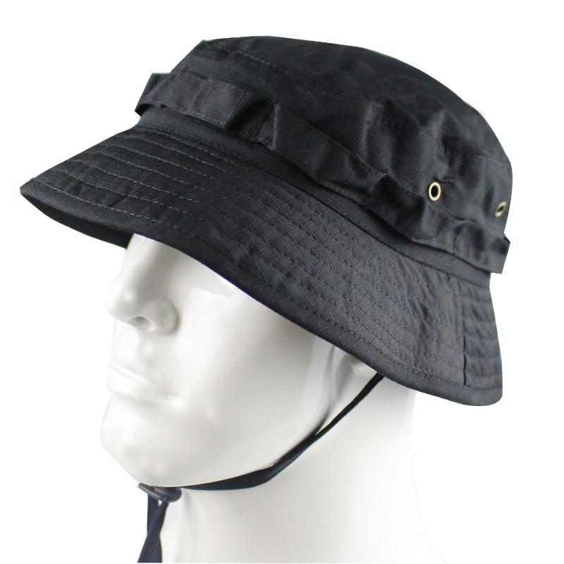 Cappello a secchiello mimetico tattico con visiera corta e tesa rotonda, cappello da pescatore mimetico stile militare, cappello da sole per escursionismo, caccia e attività all'aperto